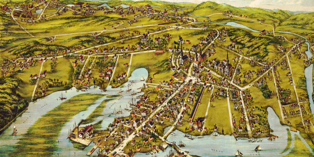 Beautiful bird’s eye view of Essex, Connecticut in 1881