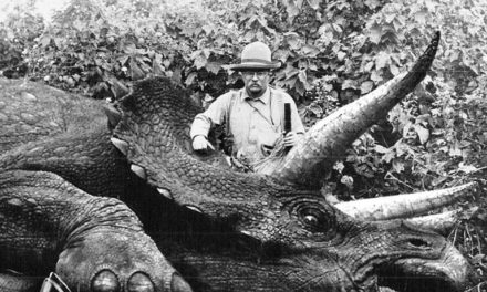 Theodore Roosevelt with a now-extinct Giant Eurasian Rhino