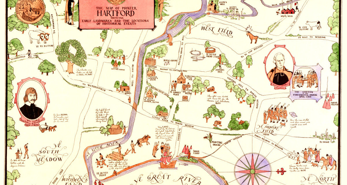 Map of Pioneer Hartford, CT highlights life in the 1600’s