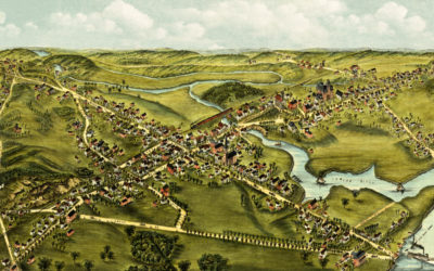 Restored bird’s eye view of Clinton, CT from 1881
