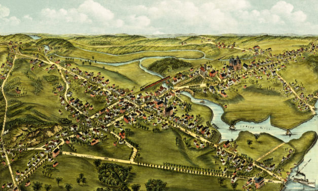 Restored bird’s eye view of Clinton, CT from 1881