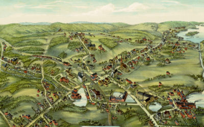 Restored bird’s eye view of East Hampton, Connecticut from 1880