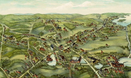 Restored bird’s eye view of East Hampton, Connecticut from 1880