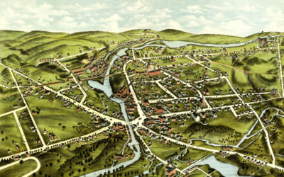 Beautiful bird’s eye view of Wolcotville (Torrington), Connecticut from 1877