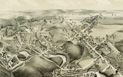 Old map showing a bird’s eye view of Hazardville, CT in 1880