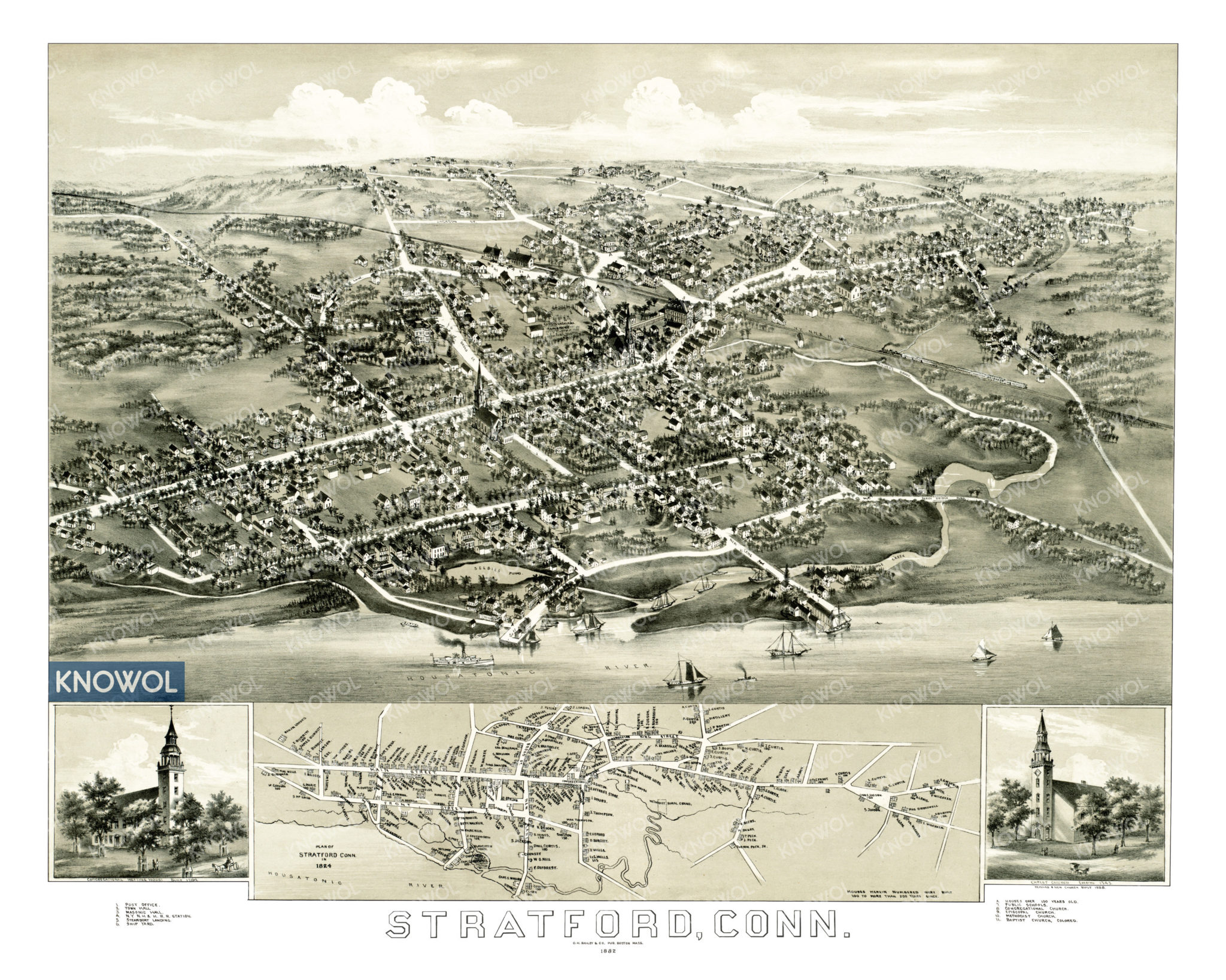 Historic map of Stratford, Connecticut from 1882 - CT Restored