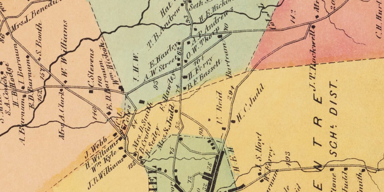 Beautifully restored map of Bethel, Connecticut from 1867