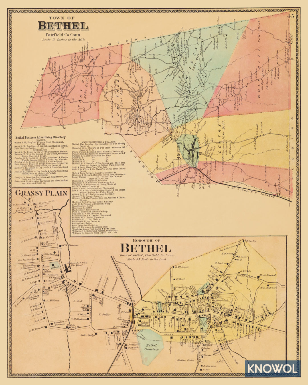Beautifully Restored Map Of Bethel Connecticut From 1867 CT Restored Beautifully Restored Map Of Bethel Connecticut From 1867 CT Restored