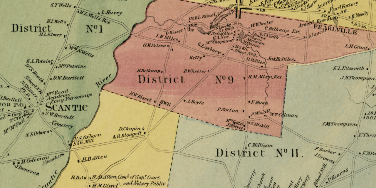 Historic landowners map of East Windsor, Connecticut from 1869