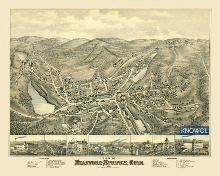 Beautifully restored map of Stafford Springs, CT from 1878 CT Restored